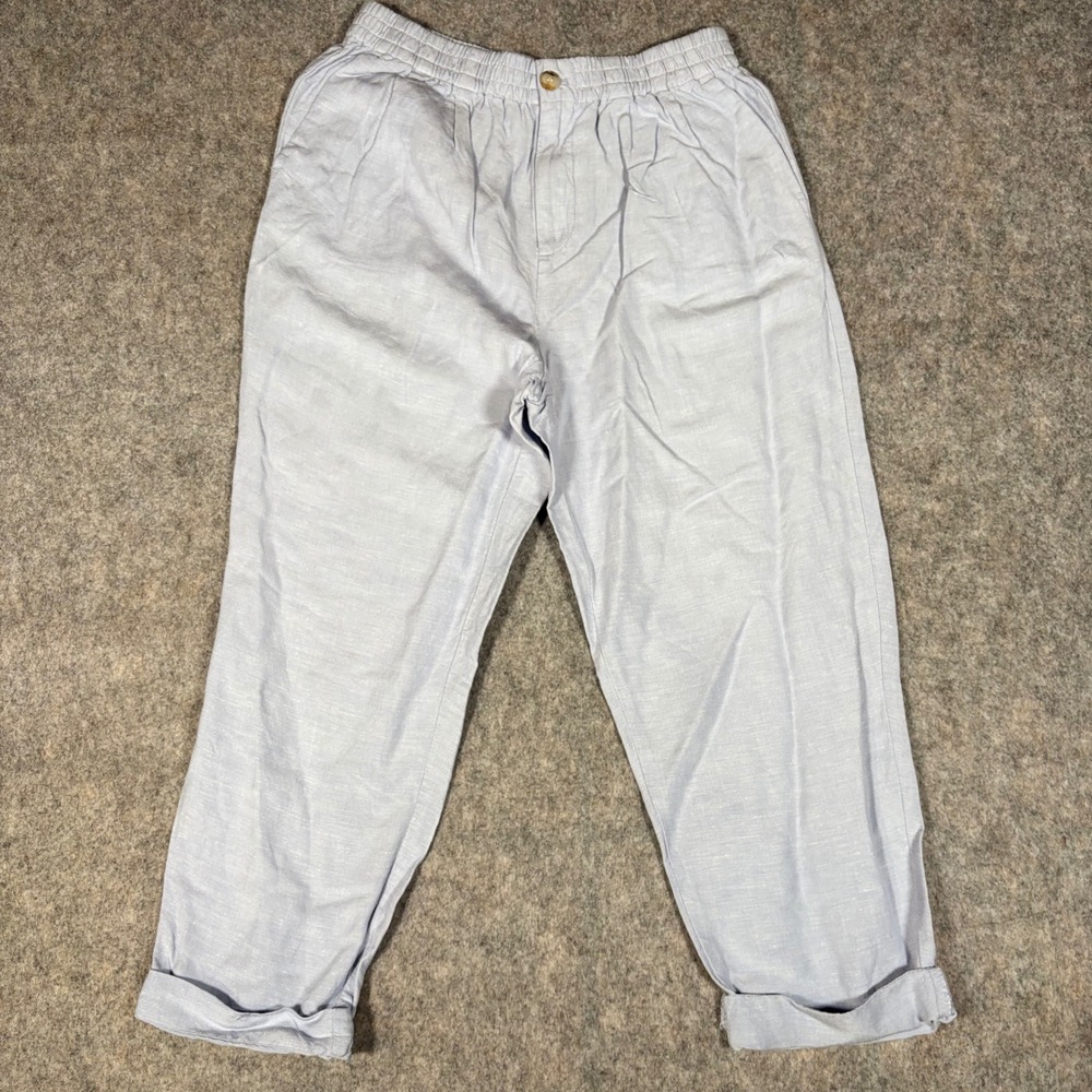 Madewell Linen Blend Pull-On Pants Womens S Blue MD210 Tapered Coastal‎ Beachy